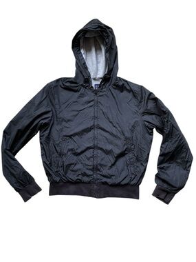 GAP Vintage Women’s Black Hooded Nylon Bomber Rain Jacket Size Medium